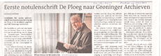 In bewaring geving De Ploeg Notulenschrift